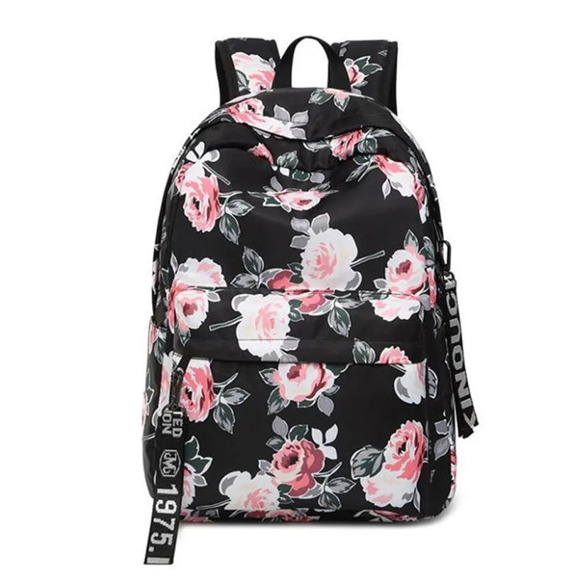 Fengdong School Bags for Teenage Girls Schoolbag Children Black Flower Backpack Elementary School Backpack Kids Book Bag Pack