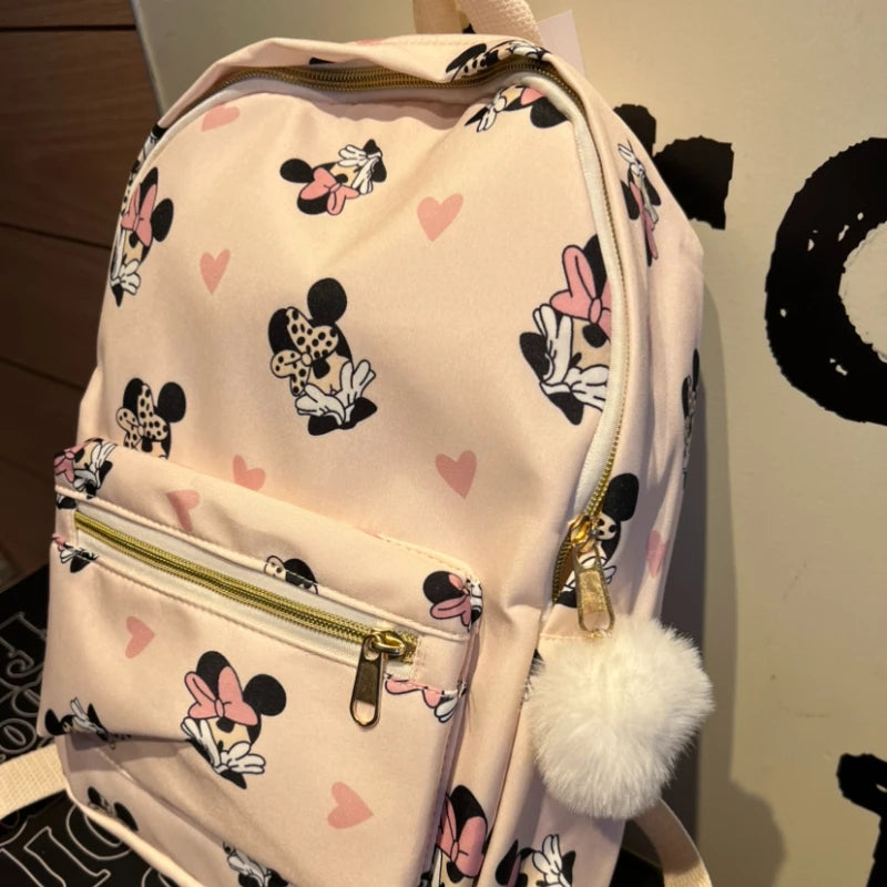 Disney Cartoon Minnie Backpack Girls Fashion School Bag Large Capacity Cute Student School Bag Cute Backpack for Boys and Girls