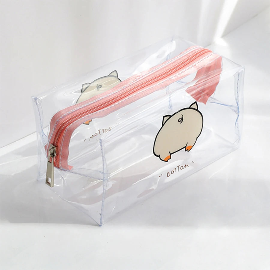 Kawaii Transparent Pencil Case Large Capacity Pen Box Ladies Cosmetic Bag Back to School Office Supplies Cute Stationery