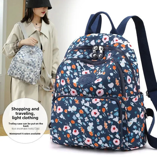 Trendy Waterproof Nylon Backpack Large Capacity Ladies Outdoor Travel Casual Versatile Student Bookbag Zipper Opening Bag