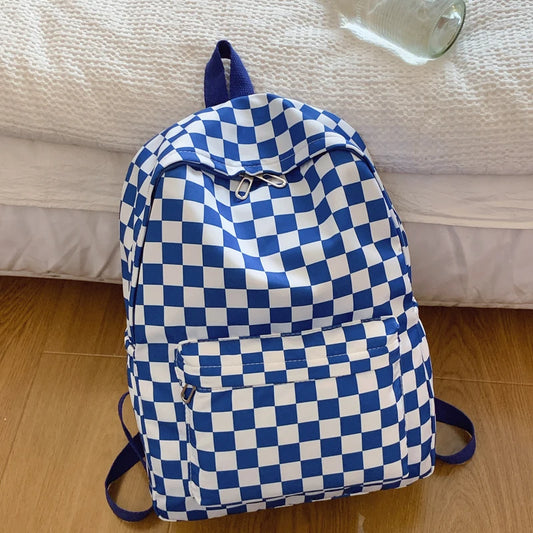 Checkerboard Laptop Backpack for Women - Fashion Print Crossbody Set Multi Pocket Adjustable Straps Campus Commute Essentials