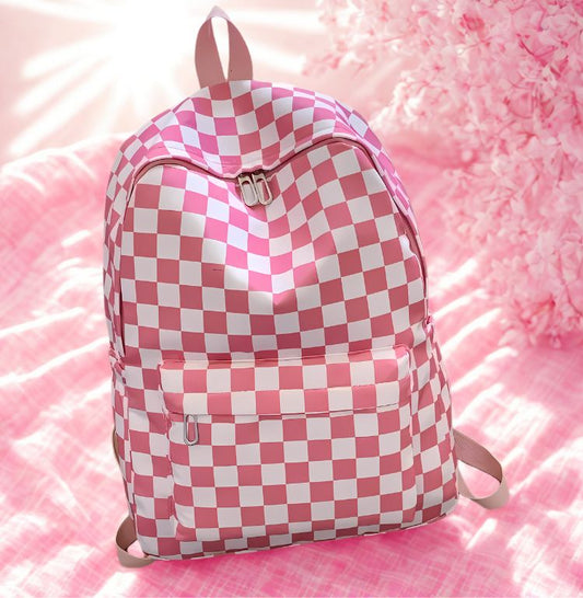 Sac à dos élégant en damier pour femme - Pratique et Chic