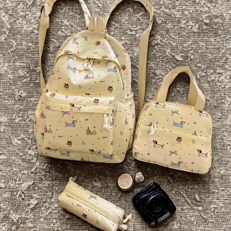 Mignon ensemble de sac à dos en dessin animé pour femmes 3 pièces, sac à main et trousse à crayons, grande capacité, ensemble scolaire en nylon, sangles réglables pour le quotidien.